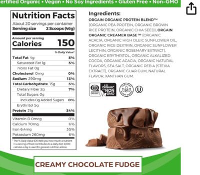 Órgain Organic Vegan Protein Powder, Creamy Chocolate Fudge - Image 2